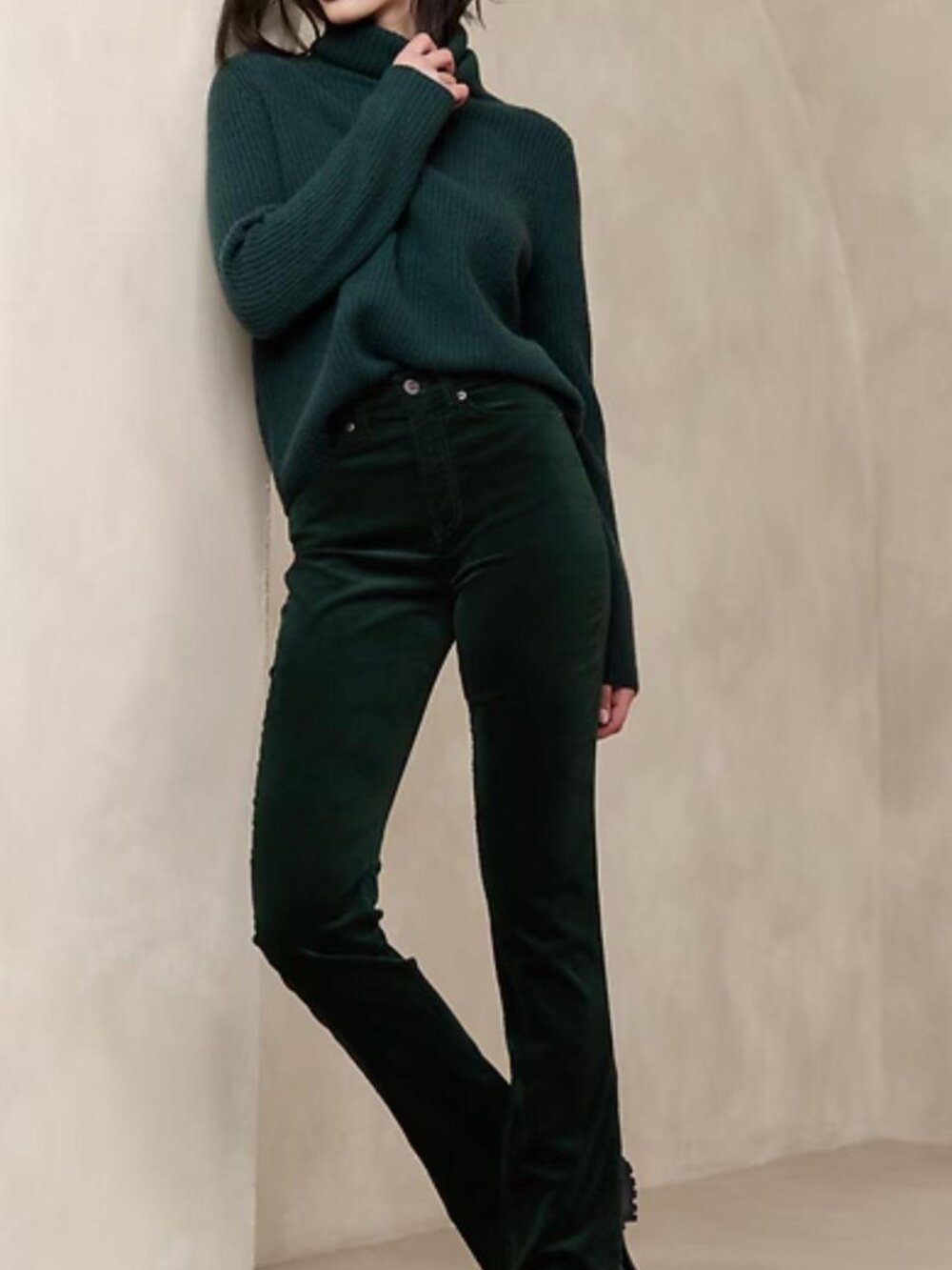 Banana Republic Size 30 High-Rise Slim Fit Velvet Pant Green